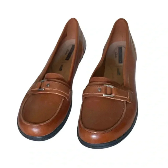 CLARKS | Cheyn MARIE BUCKLE TAN LEATHER LOAFER SLIP ON SHOES 9.5M (NWB) - Picture 3 of 6